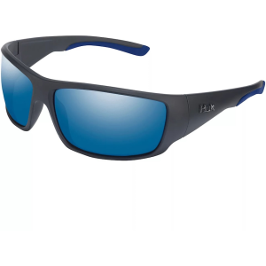 Huk Men's Spearpoint Polarized Sunglasses Matte Black Frame Blue Mirror Lens - Huk