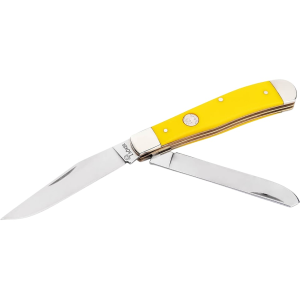 Boker Knives Traditional Series 2.0 Trapper Pocket Knife 3.27" Drop Point, Sheepsfoot 1095 Satin Blade Delrin Handle Yellow - Boker Knives