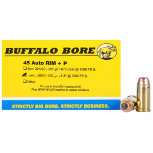 520804 BUFFALO Bore 45 Auto Rim (not Acp) +p Ammo 200 Grain Jacketed Hollow Point Box Of 20 651815032023 520804