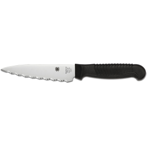 Spyderco Kitchen Utility Knife 4.5" Fully Serrated Clip Point MBS-26 Stainless Satin Blade Fiberglass Reinforced Nylon (FRN) Handle Black - Spyderco