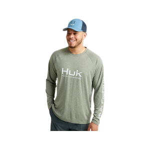 Huk Men's Pursuit Crew Shirt Heather Moss Medium - Huk