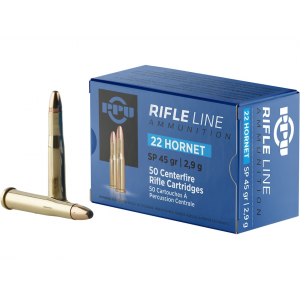 PPU 22 Hornet Ammo 45 Grain Jacketed Soft Point Box Of 50