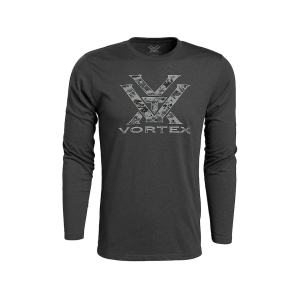VORTEX OPTICS Men's Digi Camo Core Logo Long Sleeve Crew Neck T Shirt Charcoal Heather Large
