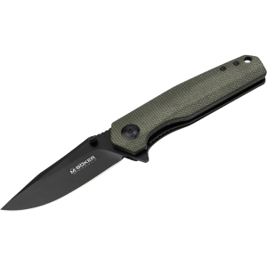 Boker Knives Field Flipper Pocket Knife 2.83" Drop Point 440A Black Blade Micarta Handle Green - Boker Knives