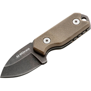 Boker Knives Lil Friend Micro Fixed Blade Knife 1.375" Drop Point 440 Black Blade G-10 Handle Tan - Boker Knives