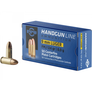  9mm Luger 124 Grain Full Metal Jacket Box Of 50 Ammo
