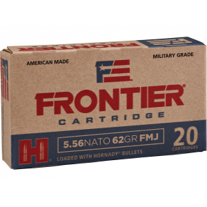 ntier Cartridge Military Grade 5.56x45mm NATO 62 Grain Hornady FMJ Full Metal Jacket Box Of 20 Ammo