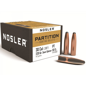NOSLER Partition 30 Caliber (308 Diameter) Bullets 220 Grain Semi-Spitzer Box of 50