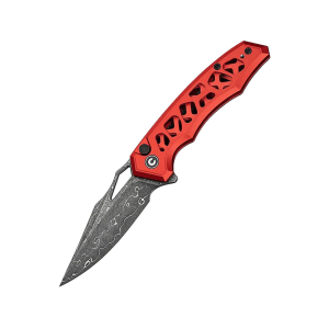 CIVIVI Anaaki Pocket Knife 2.98" Drop Point Damascus Blade Aluminum Handle Red - Civivi