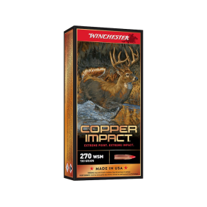 Winchester Copper Impact 270 Winchester Short Magnum (WSM) Ammo 130 Grain Winchester Copper Extreme Point Polymer Tip Lead Free Box of 20