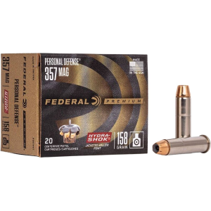 eral Premium Personal Defense 357 Magnum 158 Grain Federal Hydra-Shok Jacketed Hollow Point Box Of 20 Ammo
