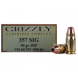 GRIZZLY Cartridge High Performance Handgun 357 Sig Ammo 90 Grain Jacketed Hollow Point Box Of 20