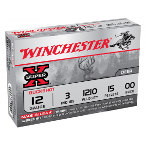 WINCHESTER Super X 12 Gauge Ammo 3" #00 Buckshot 15 Pellets Box Of 5