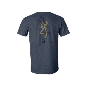 BROWNING Men's Antler Overlay Buckmark Short Sleeve T Shirt Heather Navy Medium