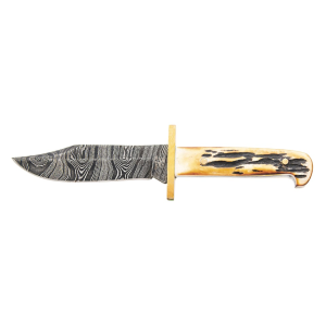 Bear & Son Baby Bowie Fixed Blade Knife 3" Clip Point Damascus Blade Bone Handle Stag - Bear & Son