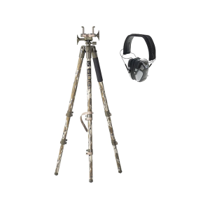 BOG DeathGrip Shooting Tripod Mossy Oak Bottomland with E-Max Pro Earmuffs - Bog