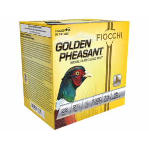 cchi Golden Pheasant 28 Gauge 2-3/4 #7-1/2 Nickel Plated Lead Shot 7/8 Oz Case Of 250 (10 Boxes Of 25) Ammo
