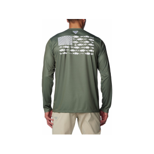 Columbia Men's Terminal Tackle PFG Fish Flag Shirt Cypress/Cool Gray Bass Lures 2XL - Columbia