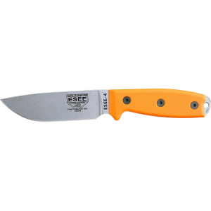 ESEE Knives ESEE-4 Fixed Blade Knife 4.5" Drop Point CPM S35VN Stonewashed Blade G-10 Handle Orange - Esee Knives