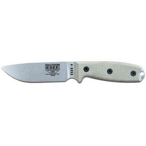 ESEE Knives ESEE-4 Fixed Blade Knife 4.5" Drop Point CPM S35VN Stonewashed Blade Canvas Micarta Handle Tan - Esee Knives