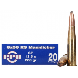  8x56mm Rimmed Hungarian 208 Grain Jacketed Soft Point Box Of 20 Ammo