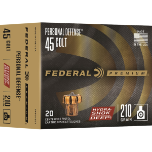 Federal Premium Personal Defense 45 Colt (Long Colt) Ammo 210 Grain Federal Hydra-Shok Deep Jacketed Hollow Point Case Of 200 eral Premium Personal Defense 45 Colt (Long Colt) 210 Grain Federal Hydra-Shok Deep Jacketed Hollow Point Case Of 200 Ammo