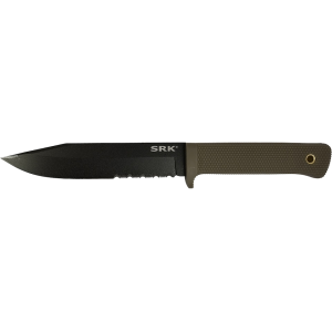 Cold Steel Exclusive SRK Fixed Blade Knife 6" Partially Serrated Clip Point SK-5 Black Blade Kray-Ex Handle Flat Dark Earth - Cold Steel