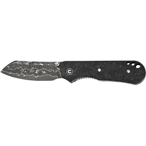 CIVIVI Crabby Pocket Knife 2.7" Drop Point Damascus Blade Shredded Carbon Fiber Handle Black - Civivi