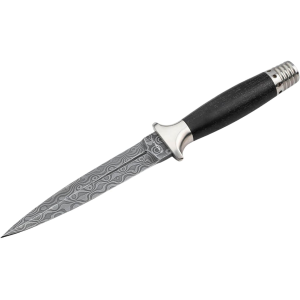 Boker Knives MG-42 Damast Fixed Blade Knife 5.31" Dagger Damascus Blade Hornbeam Handle Black - Boker Knives