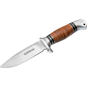 Boker Knives Leatherneck Hunter Fixed Blade Knife 4.41" Drop Point 440A Satin Blade Aluminum Handle Brown - Boker Knives