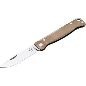 Boker Knives Atlas Brass Pocket Knife 2.76" Drop Point Sandvik 12C27 Satin Blade Brass Handle - Boker Knives