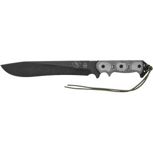 TOPS Knives Armageddon Fixed Blade Knife 10.63" Clip Point 1095 Black Traction Blade Linen Micarta Handle Gray - Tops Knives
