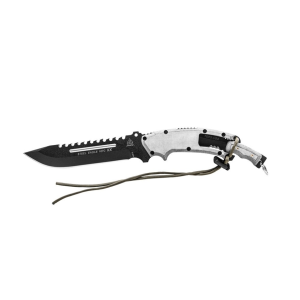 TOPS Knives Steel Eagle Fixed Blade Knife 7.5" Spine Serrated Drop Point 1095 Black Traction Blade Linen Micarta Handle Gray - Tops Knives