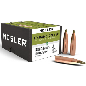 NOSLER E-Tip 338 Caliber (338 Diameter) Bullets 250 Grain Polymer Tip with Cannelure Box of 50