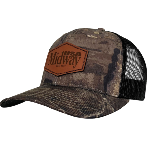 MIDWAYUSA Mens Richardson 112 Leather Patch Camo Trucker Hat Realtree Timber/Black