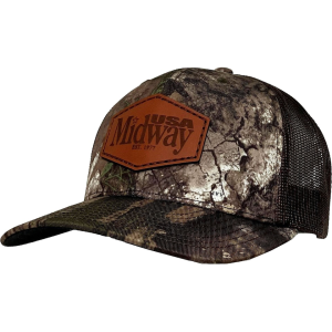MIDWAYUSA Mens Richardson 112 Leather Patch Camo Trucker Hat Realtree APX/Brown