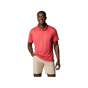 Columbia Men's PFG Solar Stream Short Sleeve Polo Shirt Sunset Red Large - Columbia