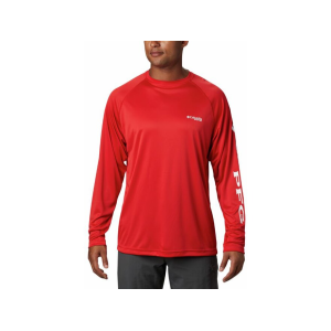 Columbia Men's PFG Terminal Tackle Long Sleeve Shirt Polyester Red Spark Large - Columbia
