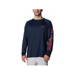Columbia Men's PFG Terminal Tackle Long Sleeve Shirt Collegiate Navy/Sunset Red XL Tall - Columbia