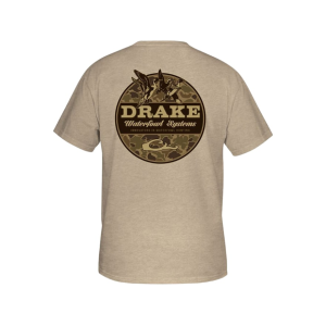 Drake Men's Old School Circle Short Sleeve Crew Neck T Shirt Shifting Sands Light Heather 2XL - Drake