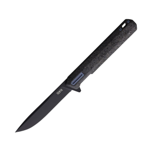 Tekto Knives F2 Bravo Pocket Knife 3.3" Drop Point D2 Black Titanium Blade Shredded Carbon Fiber Handle Black/Blue - Tekto Knives