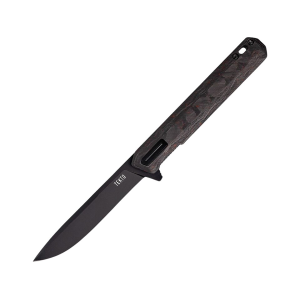 Tekto Knives F2 Bravo Pocket Knife 3.3" Drop Point D2 Black Titanium Blade Shredded Carbon Fiber Handle Red - Tekto Knives
