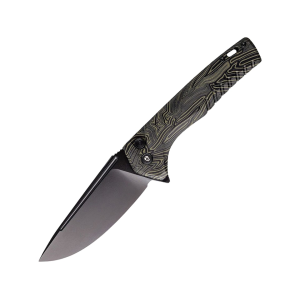 Tekto Knives F3 Charlie Pocket Knife 3.8" Drop Point D2 Black Titanium Blade G-10 Handle Damascus - Tekto Knives