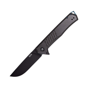 Tekto Knives F1 Alpha Pocket Knife 3.1" Drop Point D2 Black Titanium Blade Carbon Fiber Handle Black/Blue - Tekto Knives