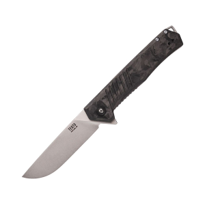 Tekto Knives F1 Alpha Pocket Knife 3.1" Drop Point D2 Titanium Blade Shredded Carbon Fiber Handle Black/Silver - Tekto Knives