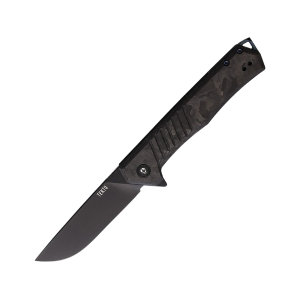 Tekto Knives F1 Alpha Pocket Knife 3.1" Drop Point D2 Black Titanium Blade Shredded Carbon Fiber Handle Black/Blue - Tekto Knives