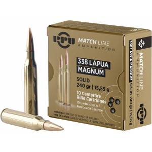 PPU Match 338 Lapua Magnum Ammo 240 Grain Solid Box Of 10