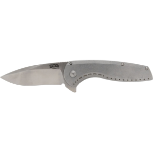 SOG Aegis FLK 2.0 Pocket Knife 3.25" Drop Point 8Cr13MoV Satin Blade Stainless Steel Handle Gray - Sog