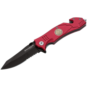Boker Knives Fire Fighter Assisted Opening Pocket Knife 3.35" Partially Serrated Reverse Tanto 440A Black Blade Aluminum Handle Red - Boker Knives