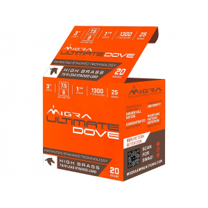 ra Ultimate Dove High Brass 20 Gauge 3 #7-1/2 And #9 Lead Shot 1-1/4 Oz Case Of 250 (10 Boxes Of 25) Ammo